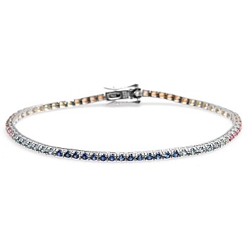 Gold tennis bracelet with multicolored sapphires - model br2224