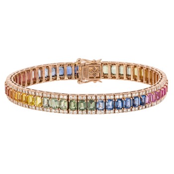 Gold Bracelet with Multicolored Sapphires, Emeralds and Diamonds - model br2258