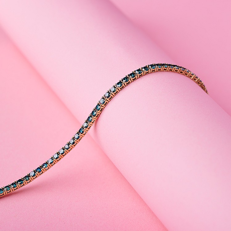 14k Yellow Gold Tennis Bracelet with Blue Diamonds 6.20ct br2687db