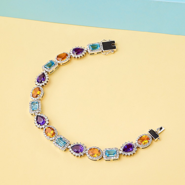Bracelet fantaisie en or avec pierres colorées, topaze, améthyste, citrine et diamants - modèle br3899