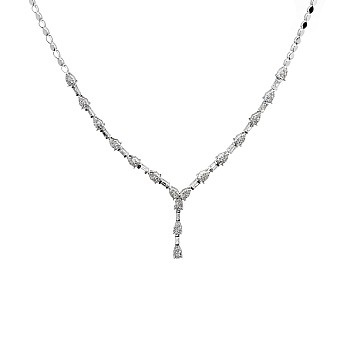 Gold Necklace with Round Diamonds and Baguette - model col3628