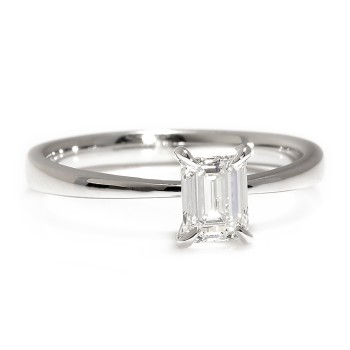 Bague de fiançailles solitaire en or blanc 18 carats avec diamant émeraude certifié GIA - modèle i4460