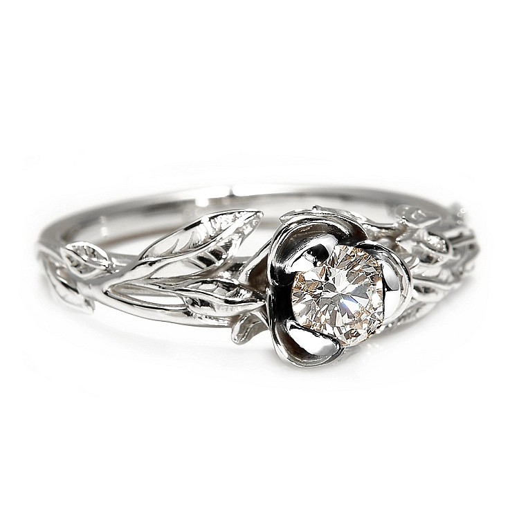 Nature-inspired Gold Engagement Ring with GIA Certified Diamond 0.50ct or 0.70ct - model i764