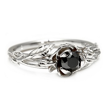 18k Gold or Platinum Engagement ring forest model with Black Diamond 0.33ct - 0.85ct - model i764