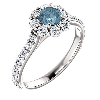 18k Gold or Platinum Ring with Blue Diamond and Diamonds - model i122092