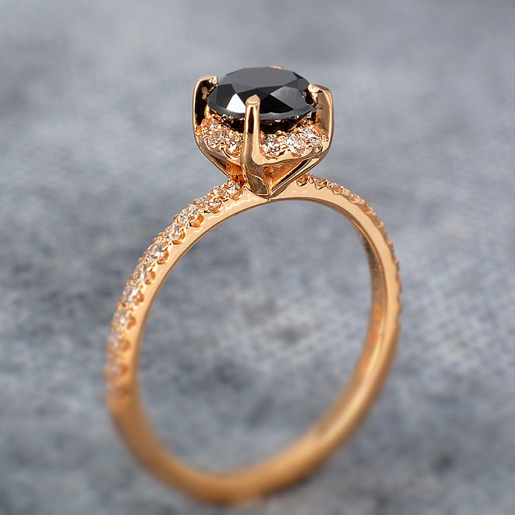 Anello di fidanzamento i164dndi in Oro con Diamante Nero e Diamanti