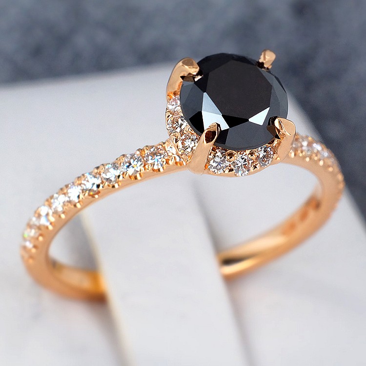 Anello di fidanzamento i164dndi in Oro con Diamante Nero e Diamanti