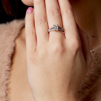 18k Gold or Platinum Engagement Ring with Emerald Cut Diamond - GIA 0.50ct or 0.70ct - model i1859