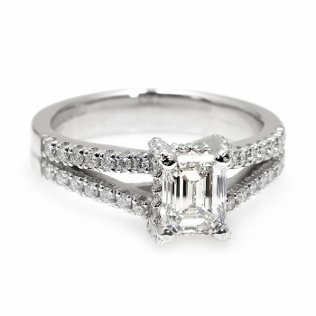 18k Gold or Platinum Engagement Ring with Emerald Cut Diamond - GIA 0.50ct or 0.70ct - model i1859