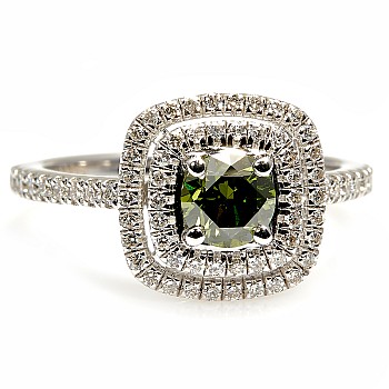 18k Gold or Platinum Engagement Ring with Green Diamond and Diamonds - model i1903