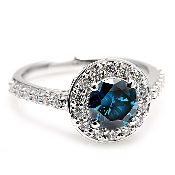 18k Gold or Platinum Engagement Ring with Blue Diamond and Diamonds - model i2159