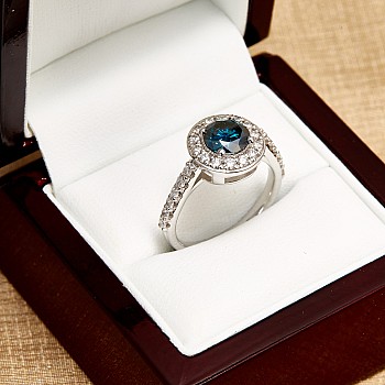 18k Gold or Platinum Engagement Ring with Blue Diamond and Diamonds - model i2159