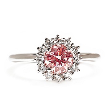 Halo Engagement Ring in 18K White Gold with Lab Grown Pink Center Diamond IGI Certified - model i71606
