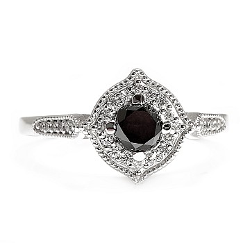 Vintage Engagement Ring in 18k Gold or Platinum with Black Diamond and Colorless Diamonds - model i71887