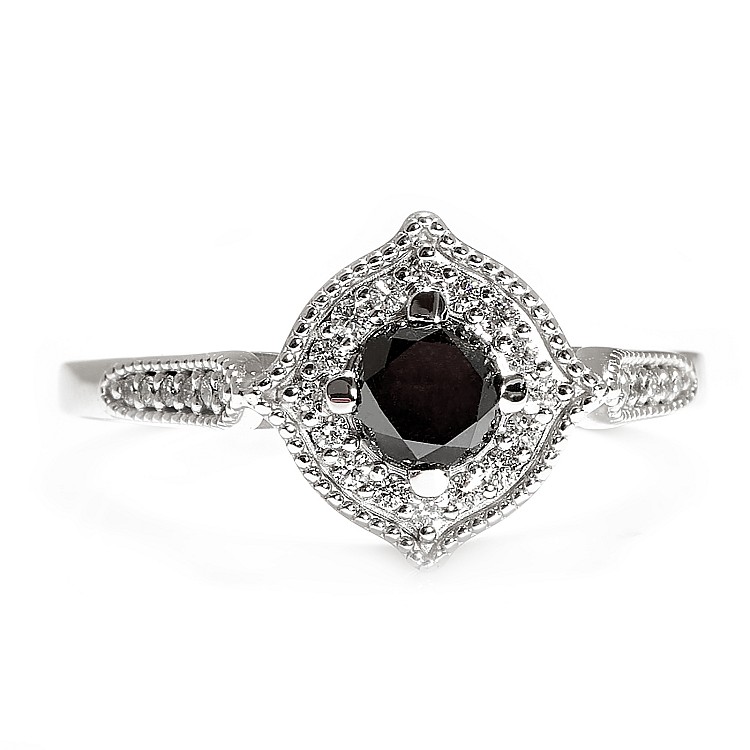 Anello di fidanzamento vintage in oro 18k o platino con diamante nero e diamanti incolori - modello i71887