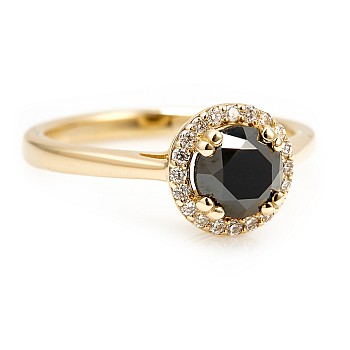 18k Gold or Platinum Engagement Ring with Black Diamond and Diamonds - model i030