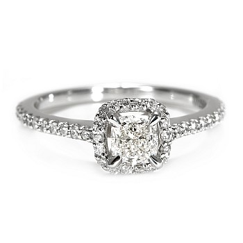 Bague de fiançailles Halo en or blanc 18 carats avec diamant central coussin certifié GIA - modèle i1420