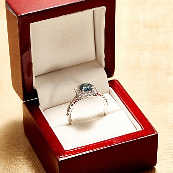 18k Gold or Platinum Engagement Ring with Blue Diamond and Diamonds - model i1905