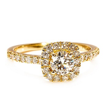 Engagement Ring Halo in 18k Yellow Gold with IGI Certified Diamond - model i1905
