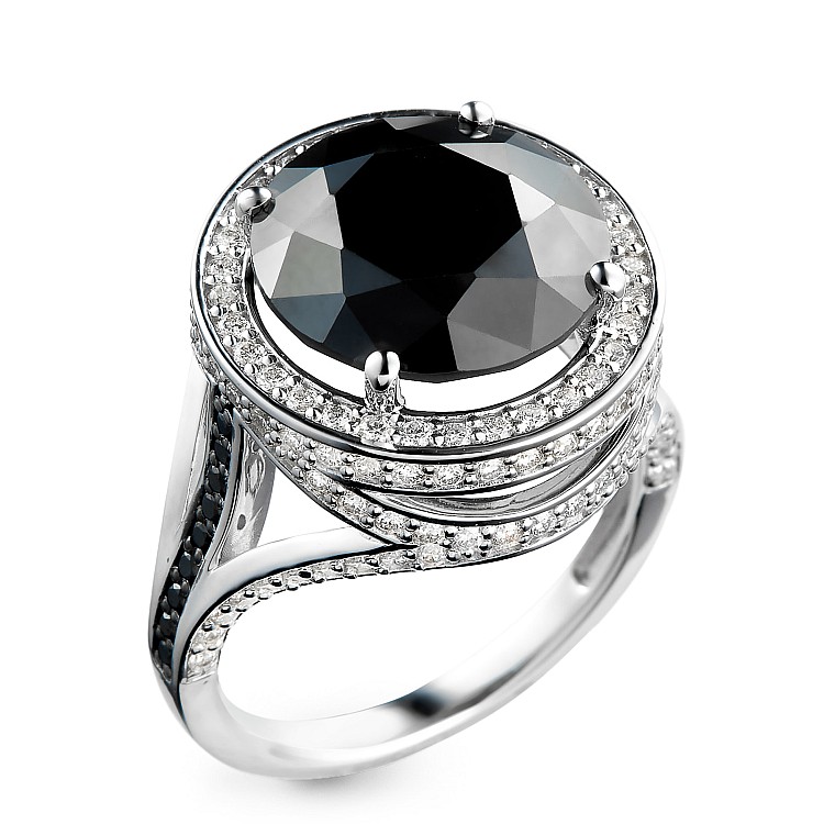 Bague de fiançailles en or avec diamant noir et diamants incolores - modèle i2713