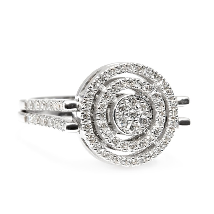 Ring - Hanger met beweegbare kettingen in goud met stokbrood en ronde diamanten i2932