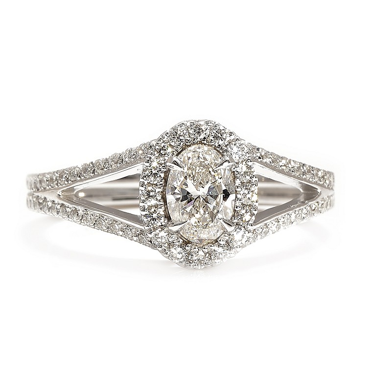Halo 18k Gold or Platinum Engagement Ring with Oval Diamond GIA Certified 0.50ct or 0.70ct - model i4696