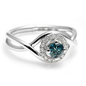 18k Gold or Platinum Engagement Ring with Blue Diamond and Diamonds - model i590