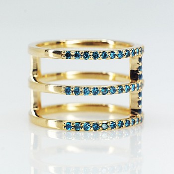 Gold Gift Ring with Blue Diamonds - model i613