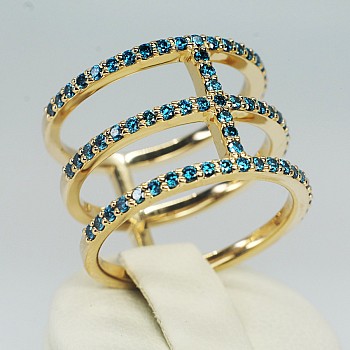 Gold Gift Ring with Blue Diamonds - model i613