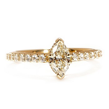 Side - Stone Engagement Ring in 18K White Gold with GIA Certified Colorless Marquise Diamond - model i1050