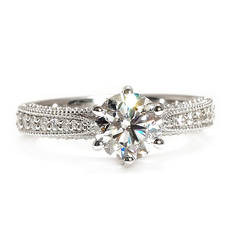 Bague de fiançailles en or avec diamant certifié GIA de 1,00 ct et diamants secondaires - modèle i122474