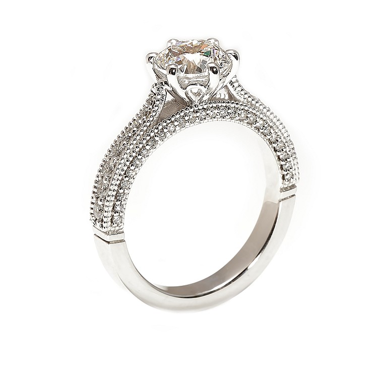 Bague de fiançailles en or avec diamant certifié GIA de 1,00 ct et diamants secondaires - modèle i122474