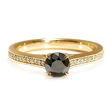 14k Yellow Gold Engagement Ring with Black Diamond and Colorless Diamonds - model i122604