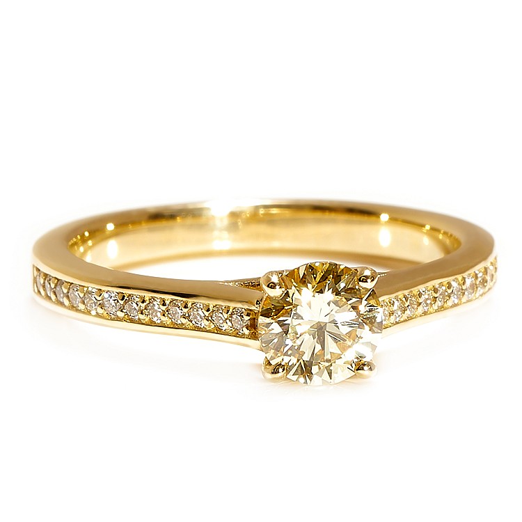 14K Yellow Gold Side-Stone Engagement Ring with IGI Certified Lab Grown Yellow Diamond - model i122604