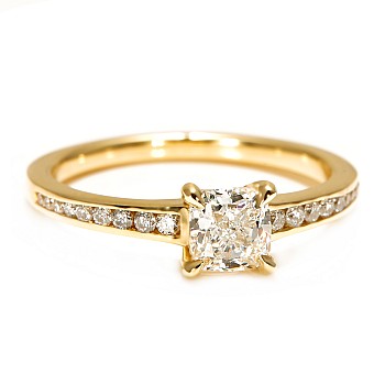 18k Yellow Gold Sidestone Engagement Ring with GIA Certified Cushion Diamond - model i122866