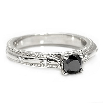 18k Gold or Platinum Engagement Ring with Black Diamond and Colorless Diamonds - model i123158