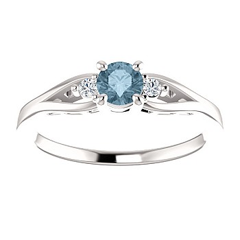 18k Gold or Platinum Engagement Ring with Blue Diamond and Colorless Diamonds - model i71843