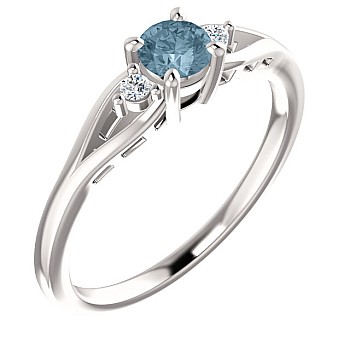 18k Gold or Platinum Engagement Ring with Blue Diamond and Colorless Diamonds - model i71843
