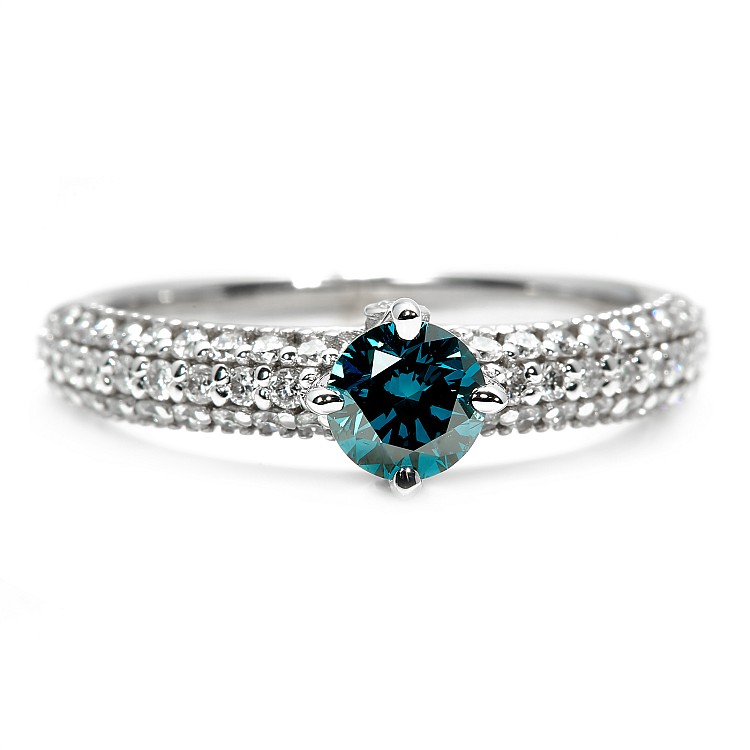 18k White Gold Sidestone Engagement Ring with Blue Diamond i906DbDi