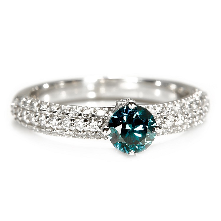 18k White Gold Sidestone Engagement Ring with Blue Diamond i906DbDi
