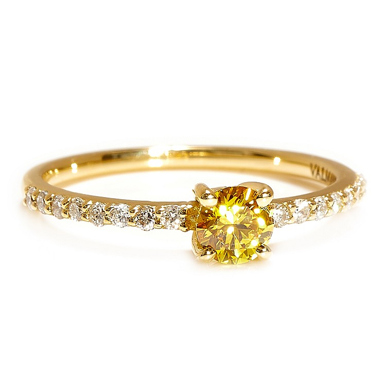 18K Yellow Gold Side-Stone Engagement Ring with IGI Certified Lab Grown Yellow Diamond - model I1221908