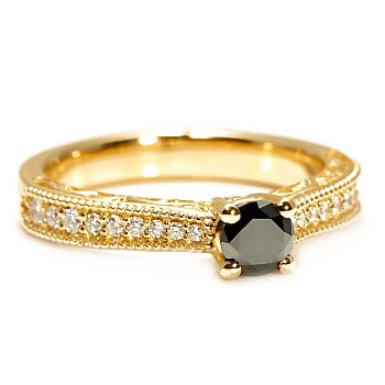 18k Gold or Platinum Engagement Ring with Black Diamond and Colorless Diamonds - model i122868