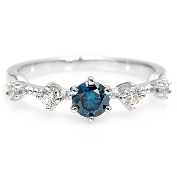 18k Gold or Platinum Engagement Ring with Blue Diamond and Colorless Diamonds - model i2649