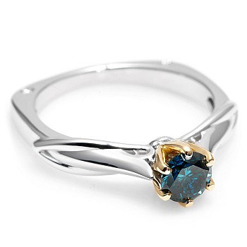 Bicolor 18k Gold or Platinum Engagement Ring with Blue Diamond - model i2718