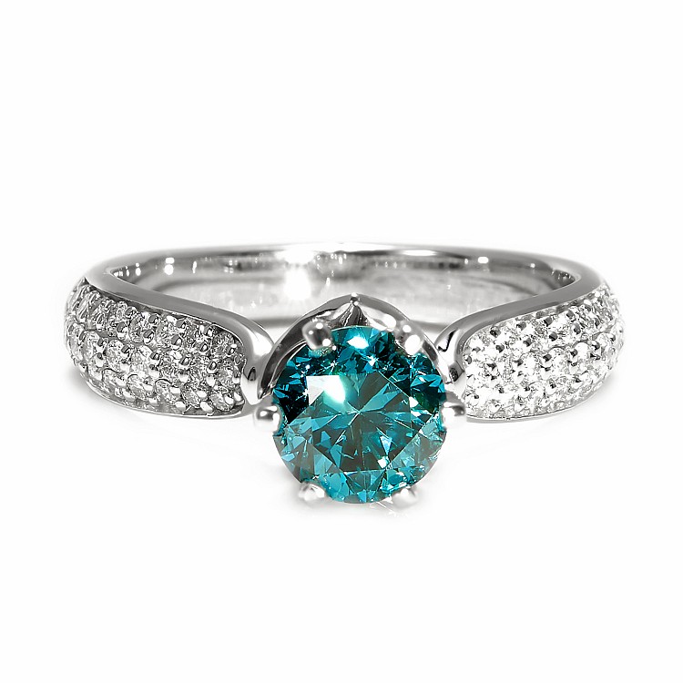 Bague de fiançailles en or blanc 18 carats avec diamant bleu de 1,00 ct et diamants incolores - modèle i2764