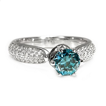 Bague de fiançailles en or blanc 18 carats avec diamant bleu de 1,00 carat et diamants incolores - modèle i2764