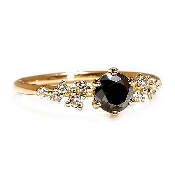 18k Gold or Platinum Engagement Ring with Black Diamond and Colorless Diamonds - model i3122