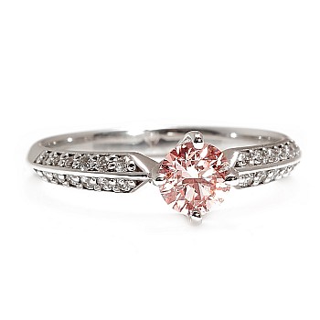 18K White Gold Side-Stone Engagement Ring with IGI Certified Lab Grown Pink Center Diamond - model i4659