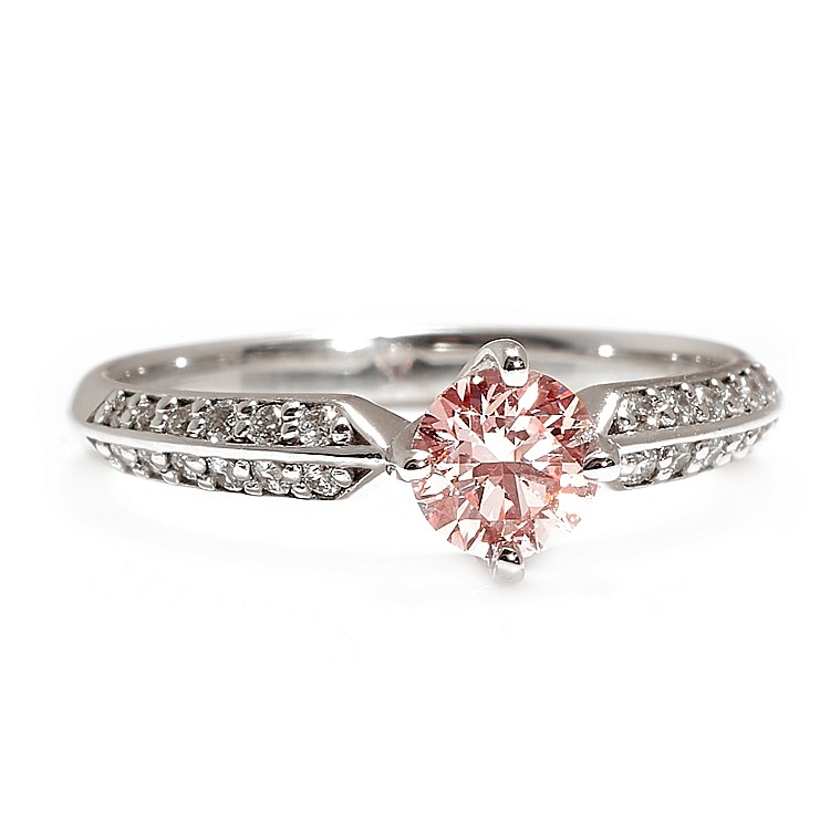 18K White Gold Side-Stone Engagement Ring with IGI Certified Lab Grown Pink Center Diamond - model i4659