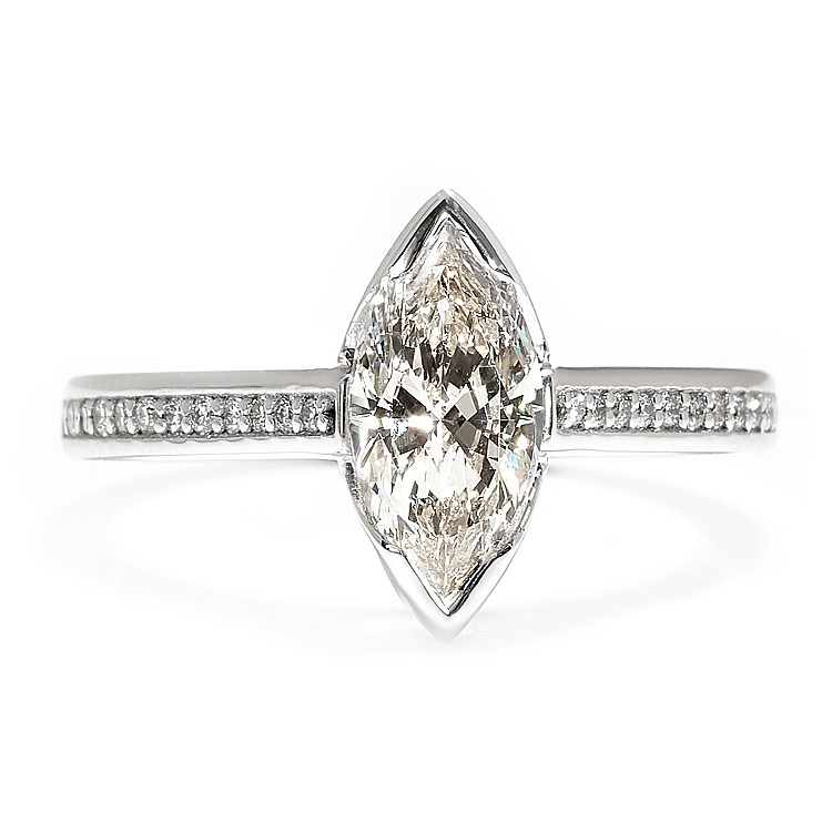 Side - Stone Engagement Ring in 18K White Gold with 1.00ct GIA Certified Colorless Marquise Diamond - model i4718